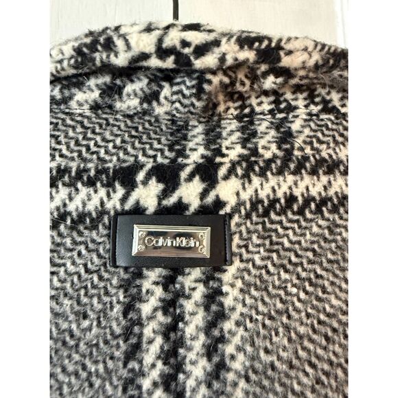 Calvin Klein Wool Blend Black and White Houndstooth Wrap Coat Jacket - Picture 9 of 9